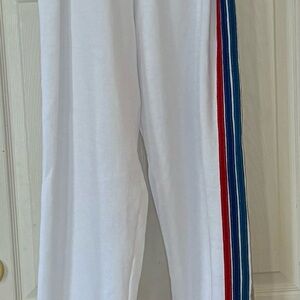 Aviator Nation White Joggers with Red and Blue Stripes